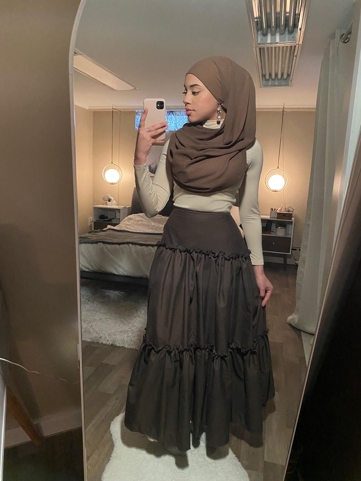 Brown ruffle trim 3 tier skirt