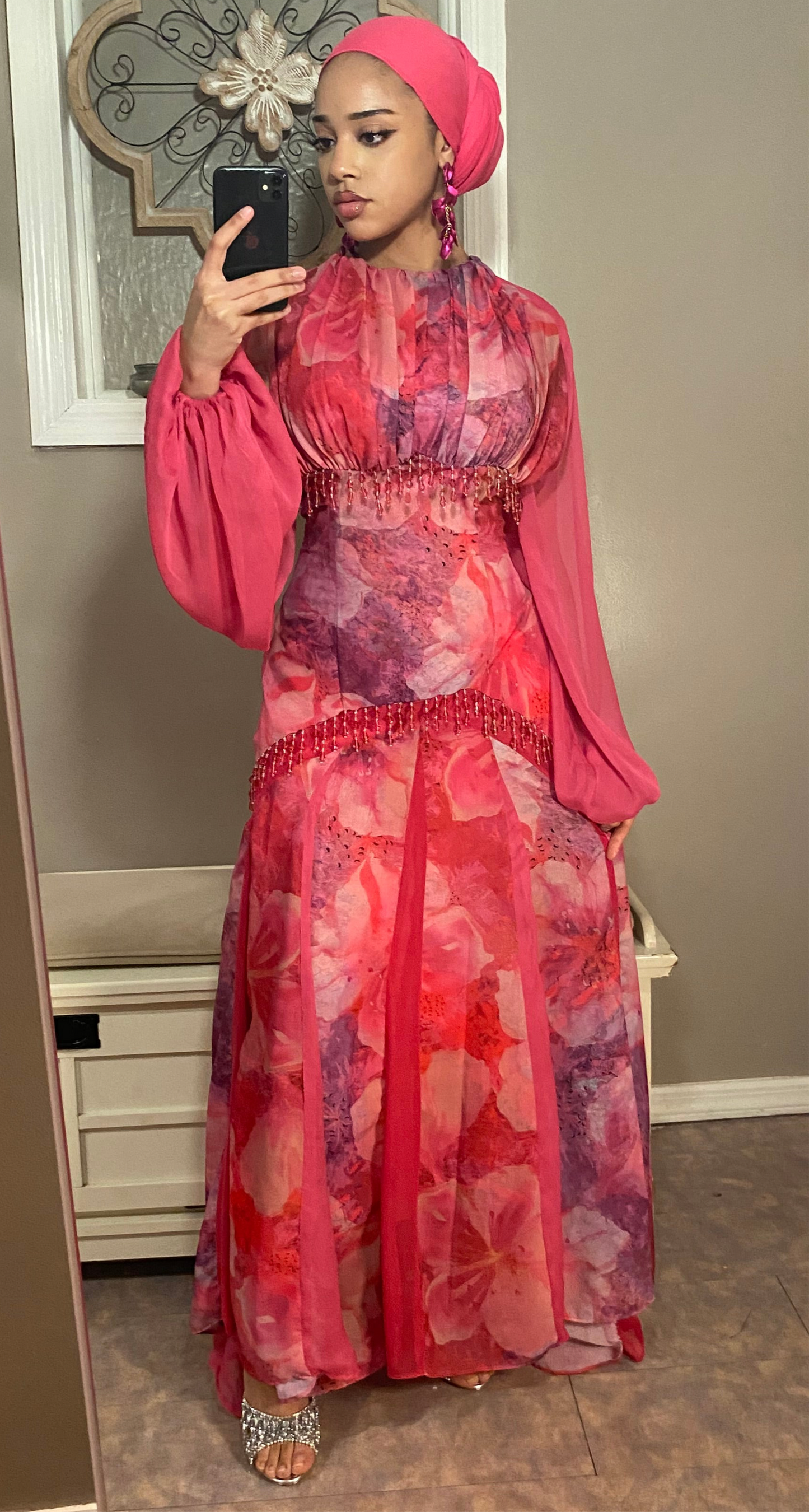 Bloom Dress (Pink Beaded Flare Gown)