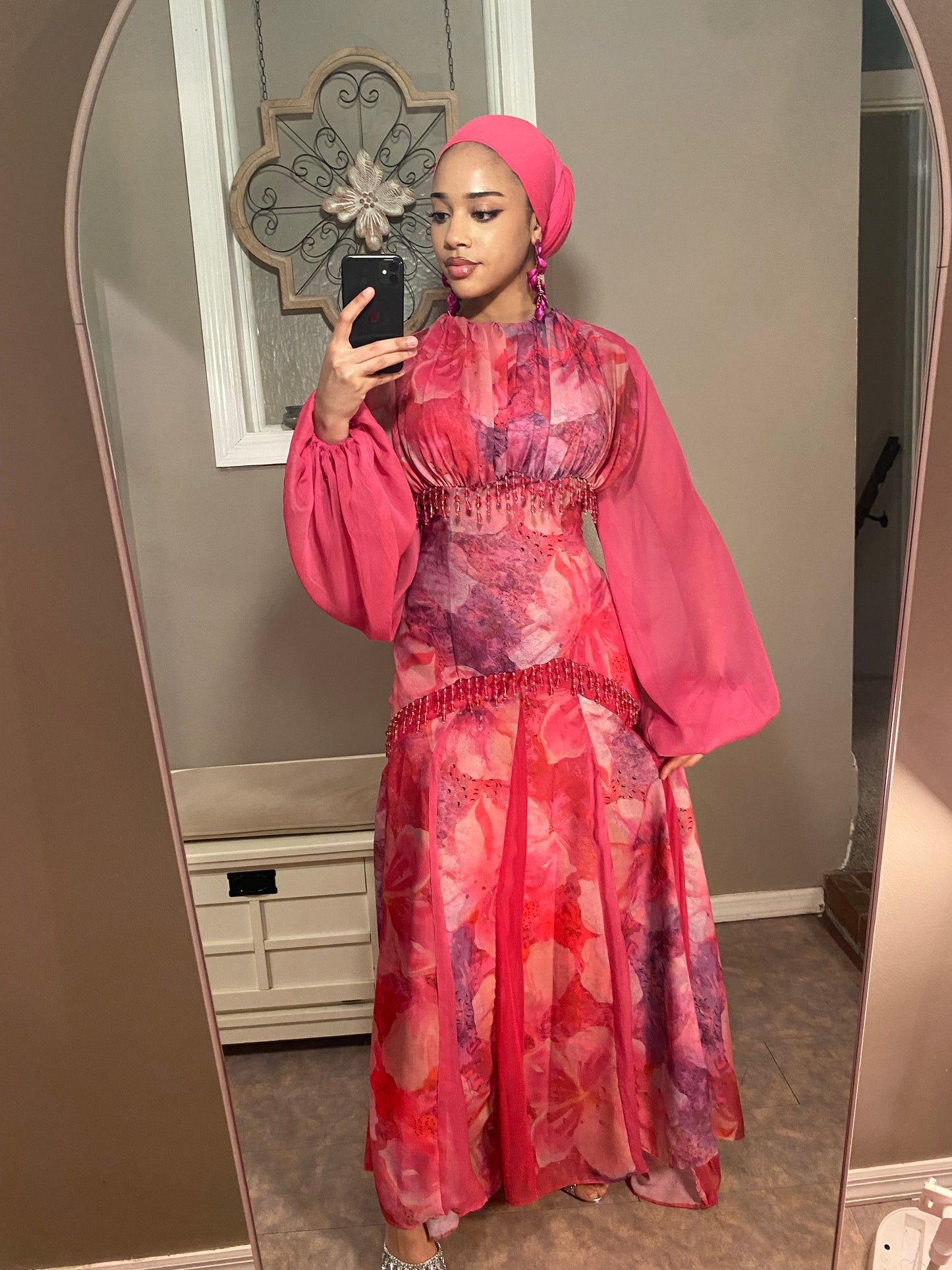 Bloom Dress (Pink Beaded Flare Gown)