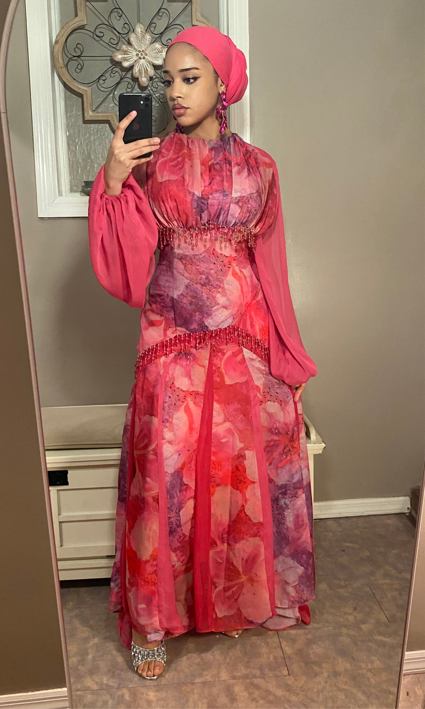 Bloom Dress (Pink Beaded Flare Gown)