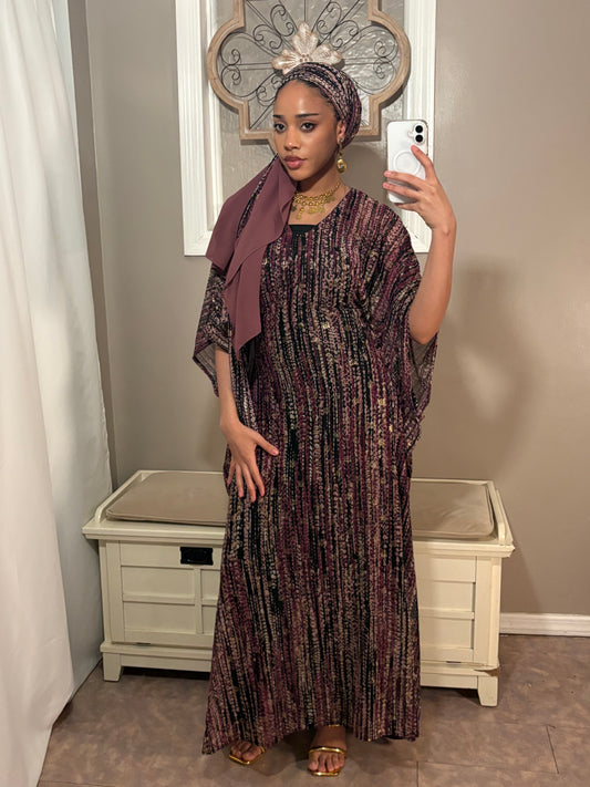 Stretchy Mesh Kaftan BuBu Dress With Sleeveless Under Dress and Scarf