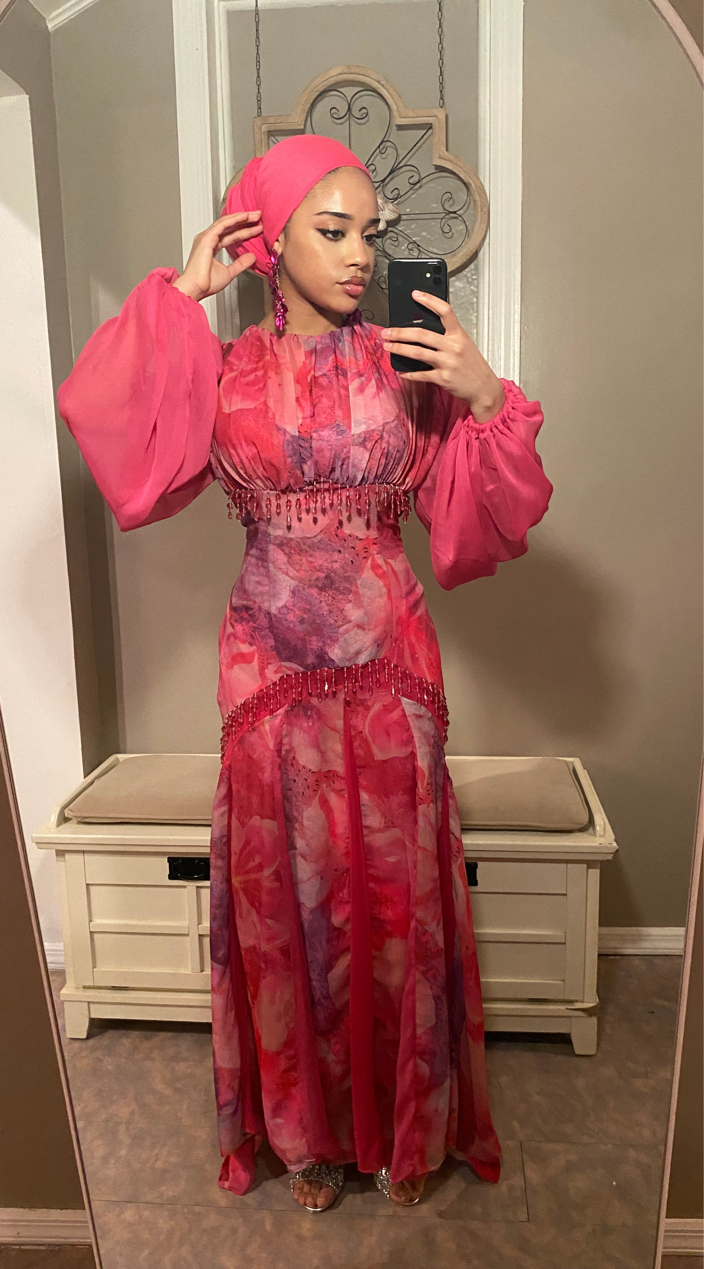 Bloom Dress (Pink Beaded Flare Gown)