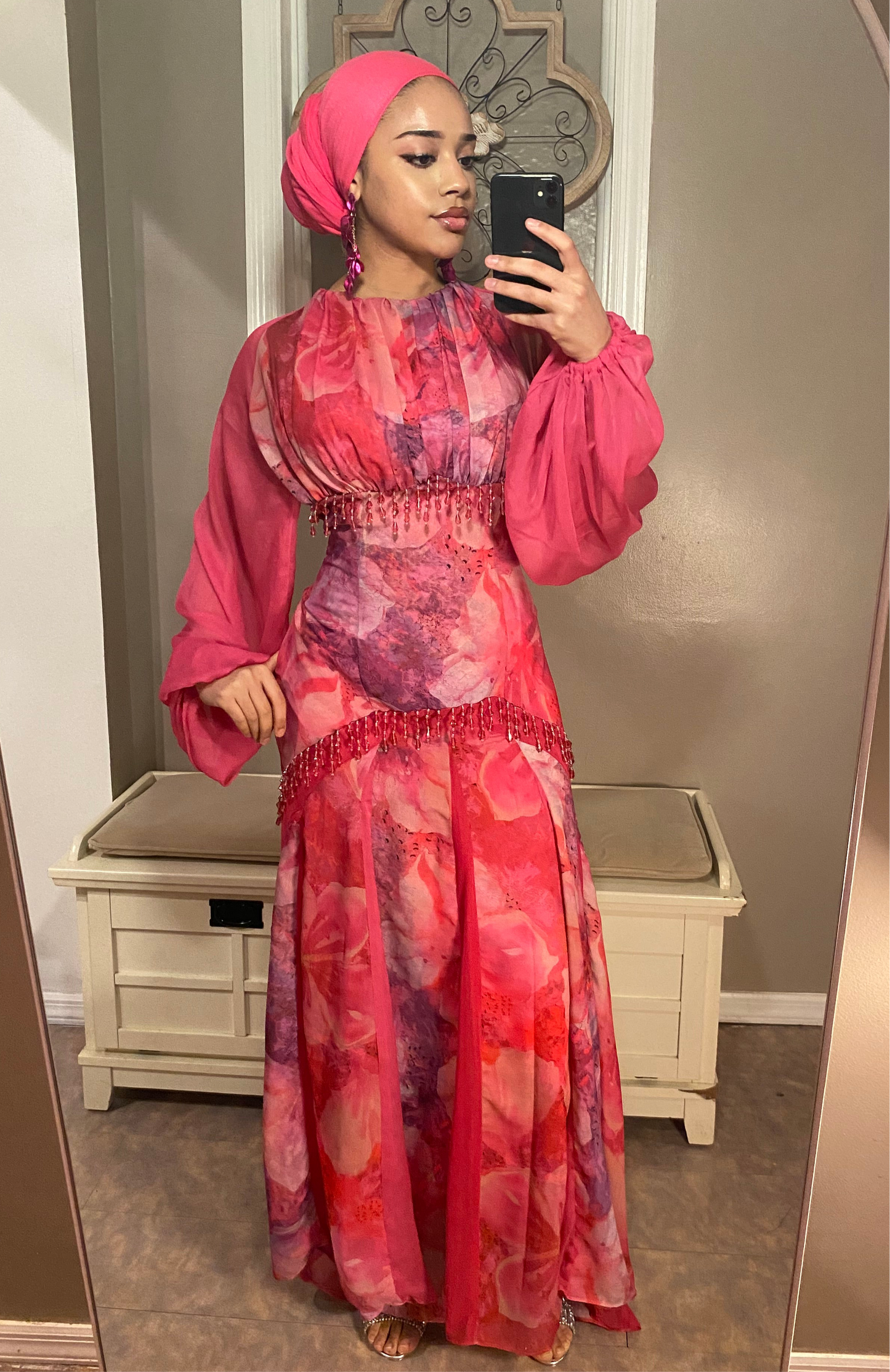 Bloom Dress (Pink Beaded Flare Gown)