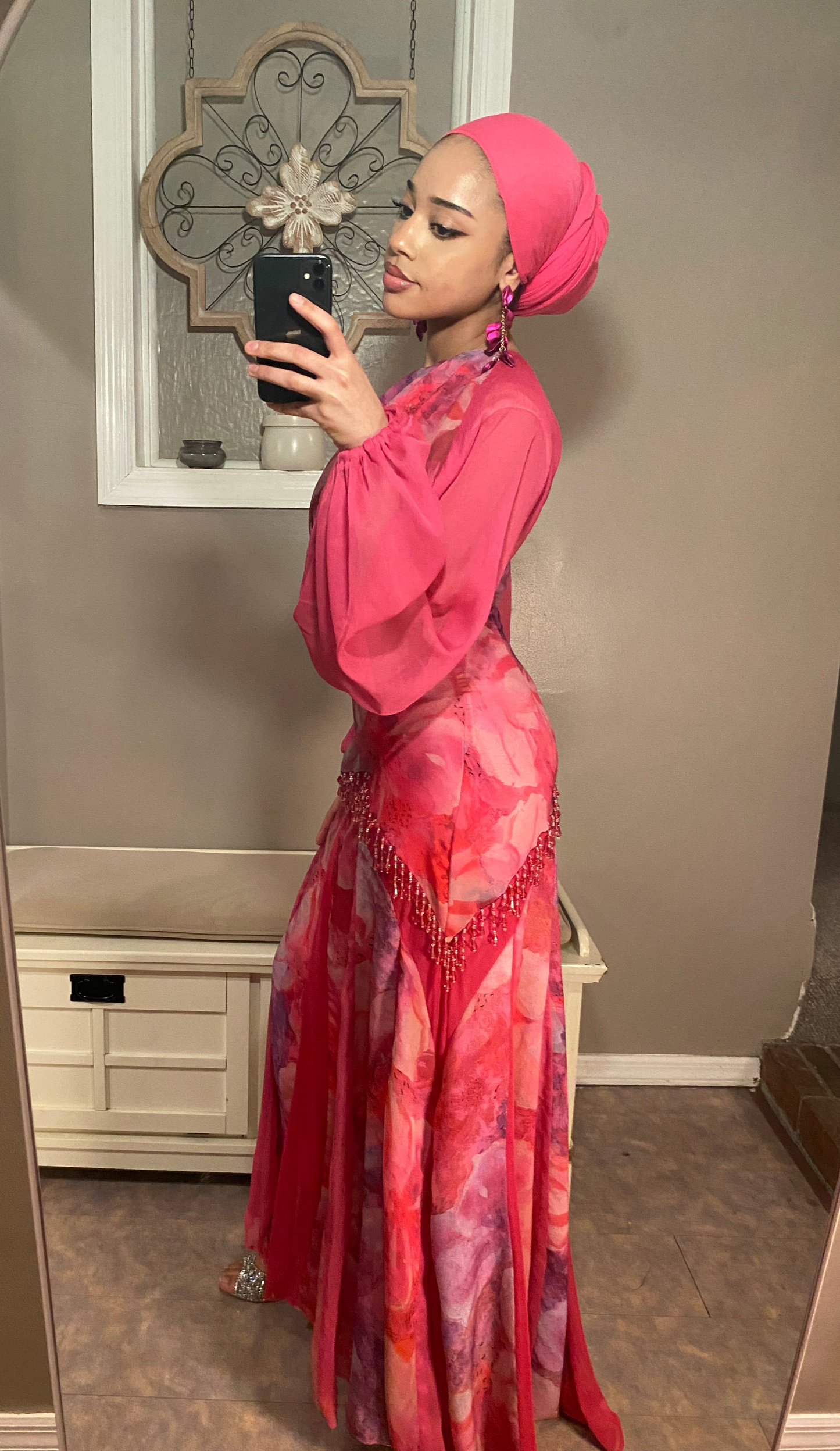 Bloom Dress (Pink Beaded Flare Gown)