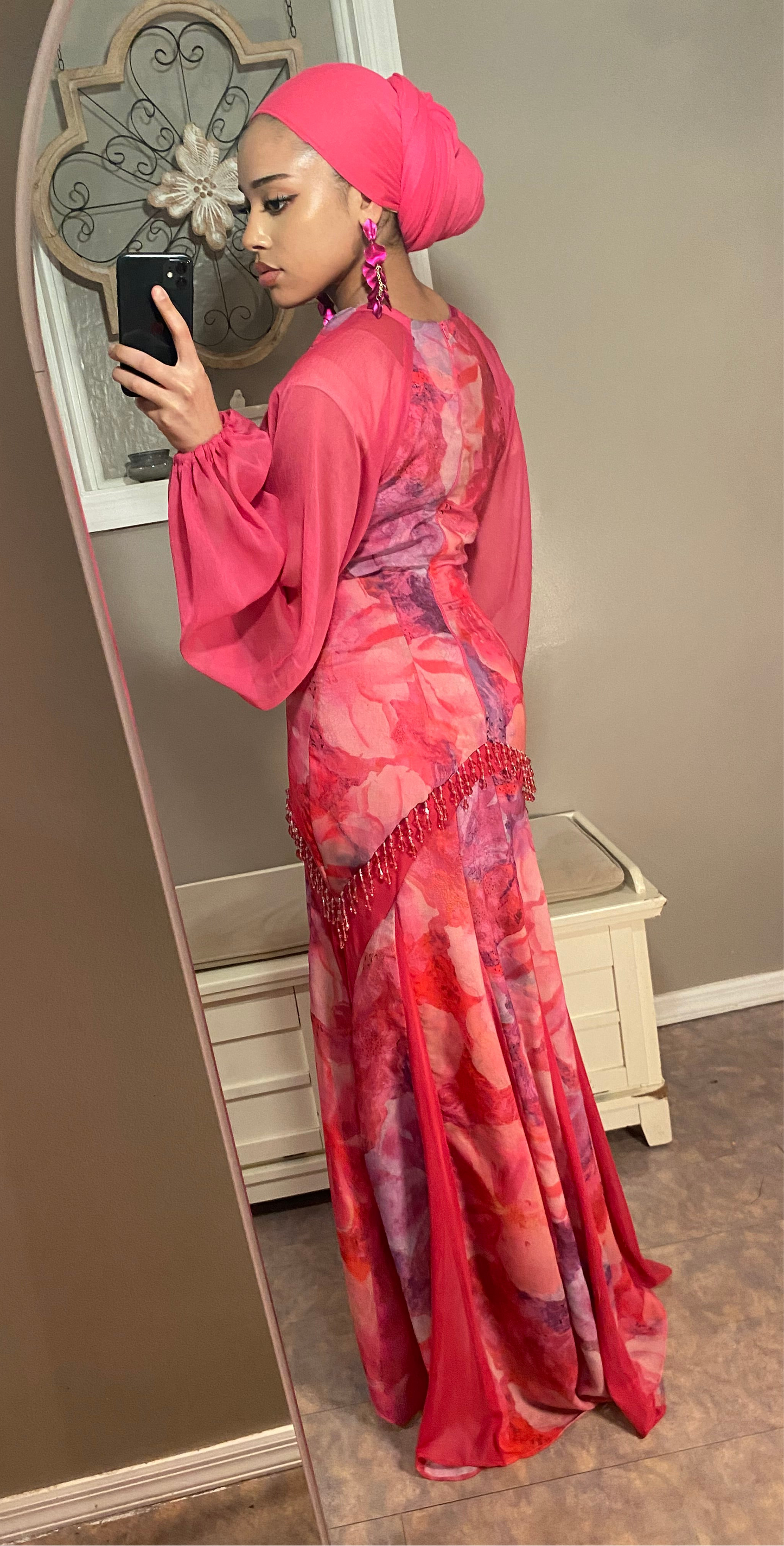 Bloom Dress (Pink Beaded Flare Gown)