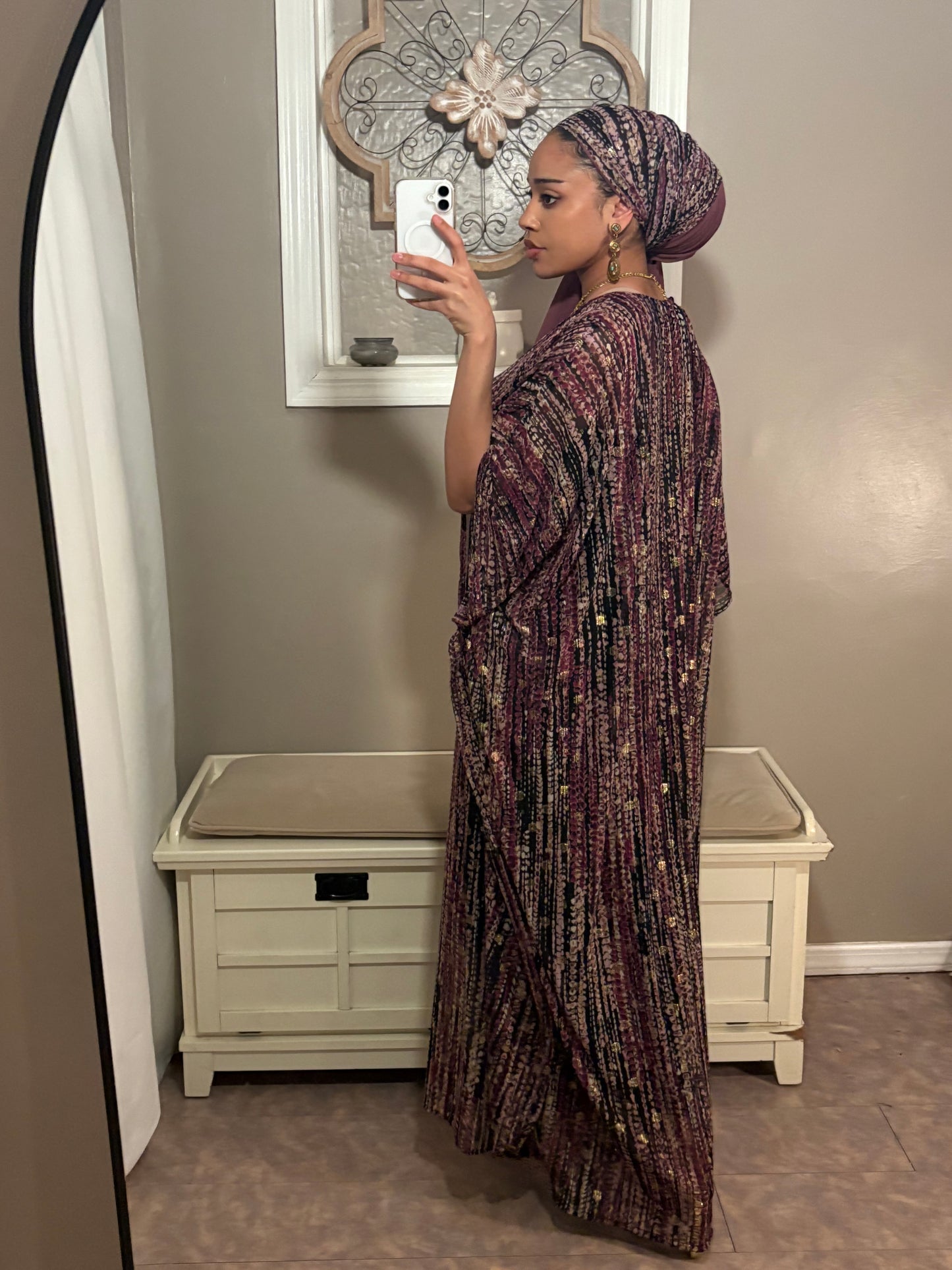 Stretchy Mesh Kaftan BuBu Dress With Sleeveless Under Dress and Scarf