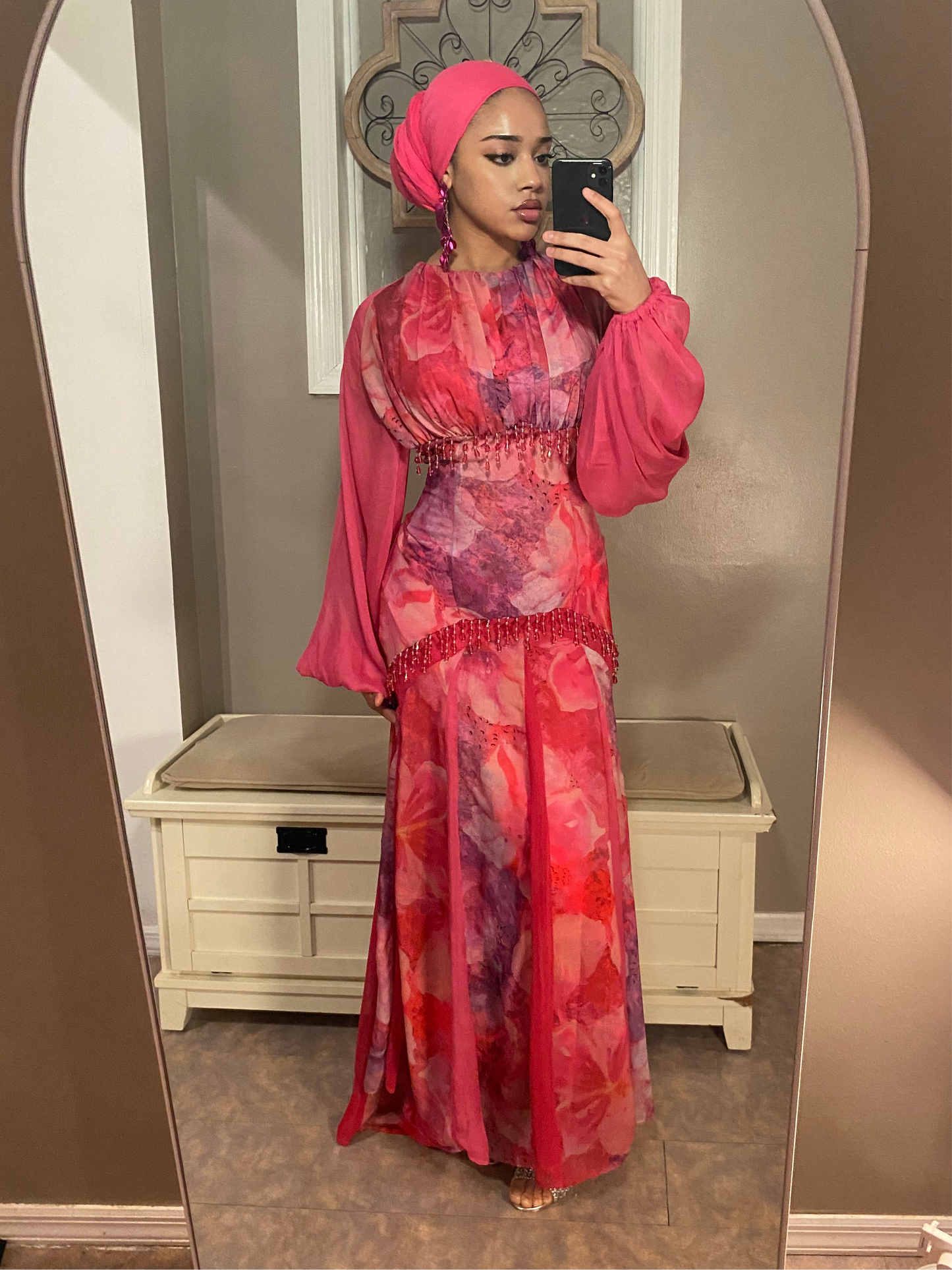 Bloom Dress (Pink Beaded Flare Gown)