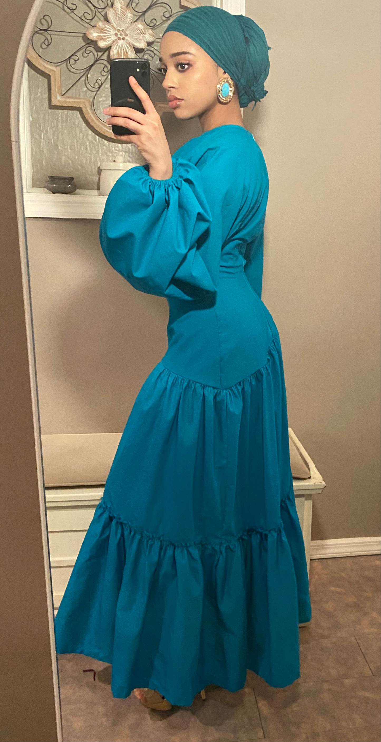 Assymetrical Waistline Cotton Puff Sleeve Dress