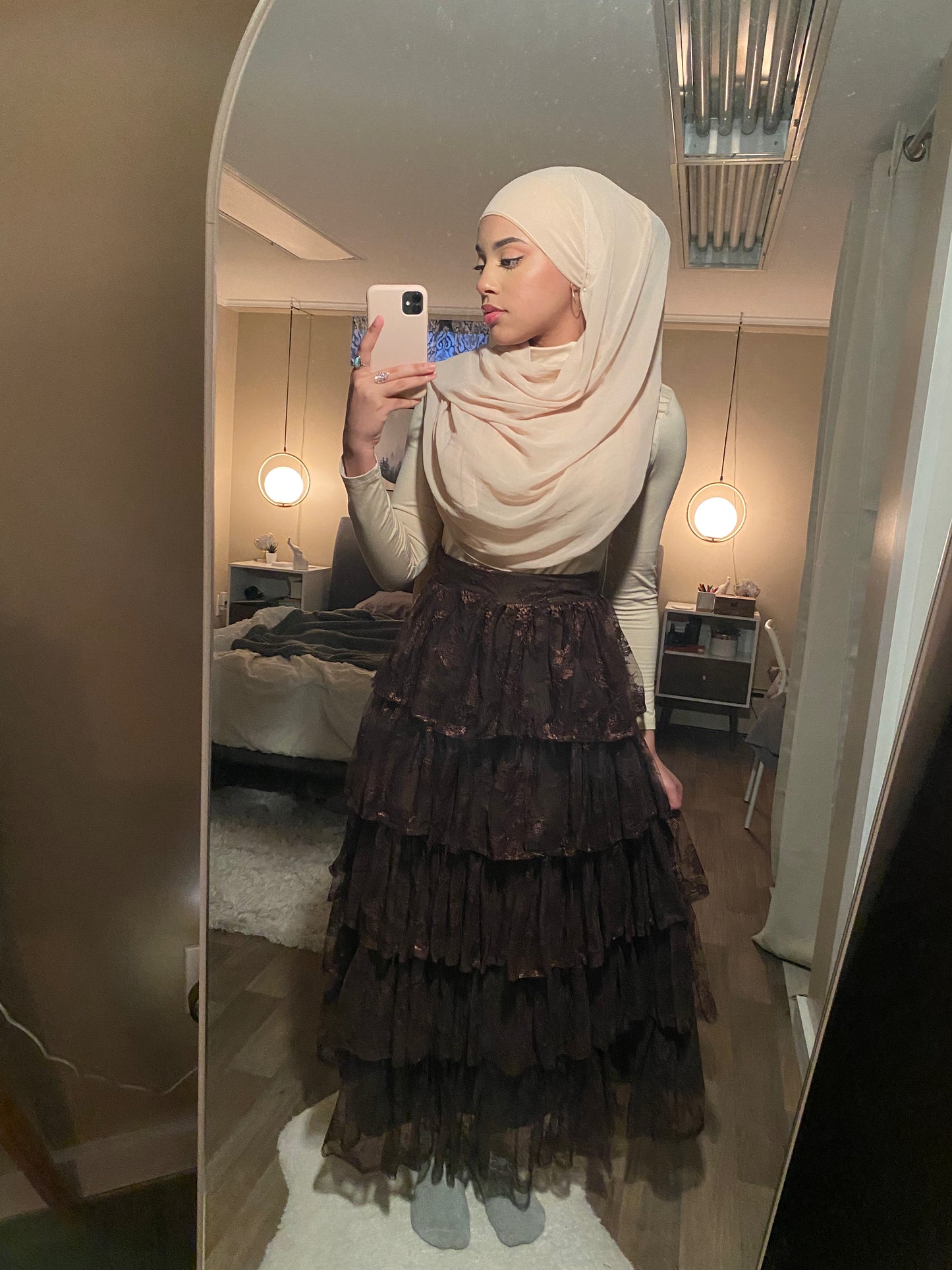 brown lace skirt