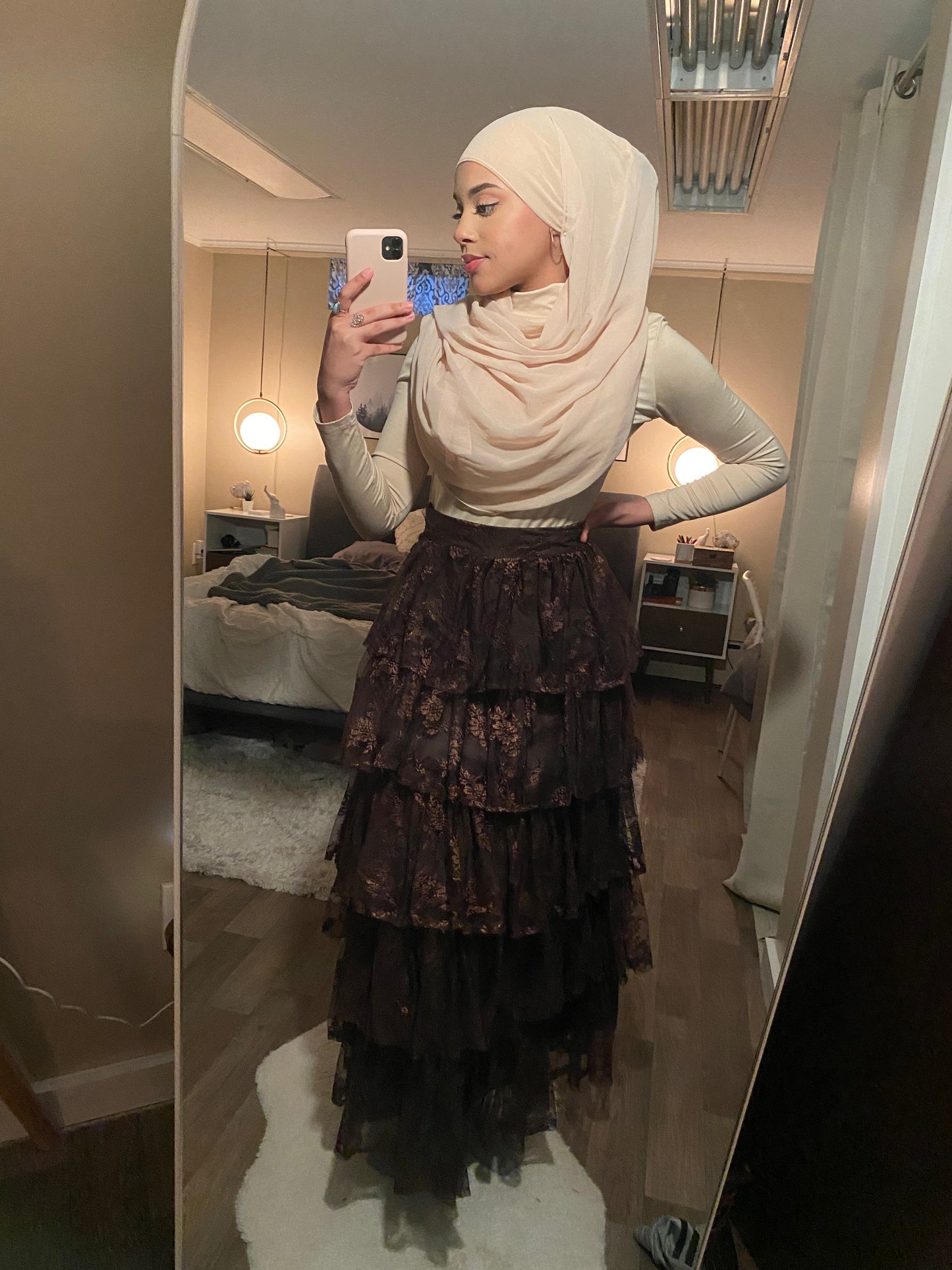 brown lace skirt